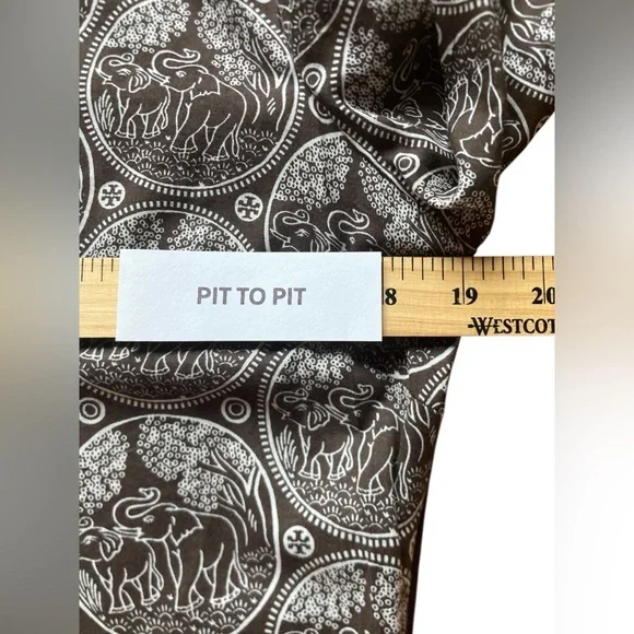 Tory Burch Brown White Elephant Print Tunic Dress Size 4 | Boho Resort Chic - Picture 4 of 7